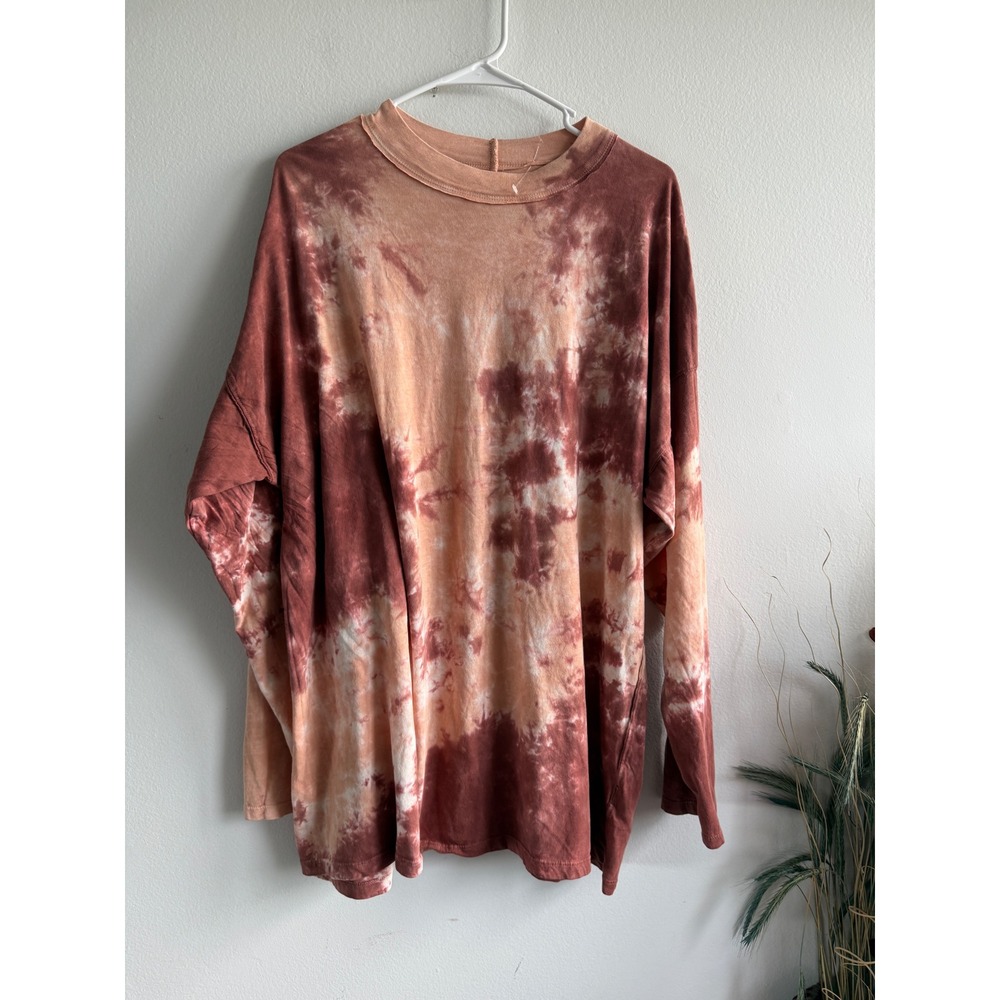 We The Free Free People Tie Dye Oversized Long Sleeve Tee Rust Peach Large 355 - Picture 2 of 7